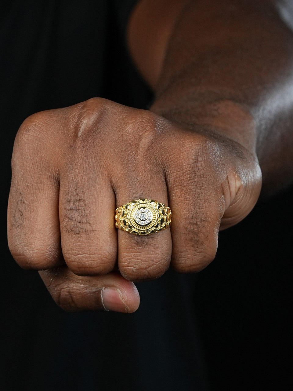 Gold Rush Nugget Ring - 14K Gold Vermeil 925 Silver - CZ Stones