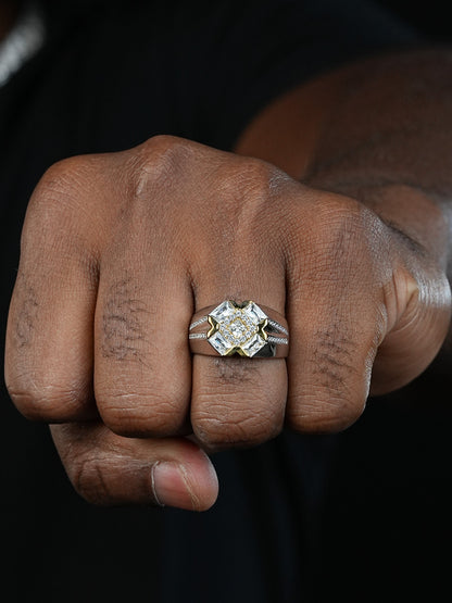 Golden Gate Bridge Ring  - 925 Silver & Gold Accent  - CZ Stones