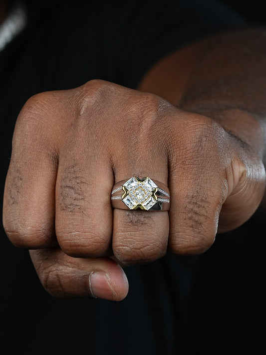 Golden Gate Bridge Ring  - 925 Silver & Gold Accent  - CZ Stones