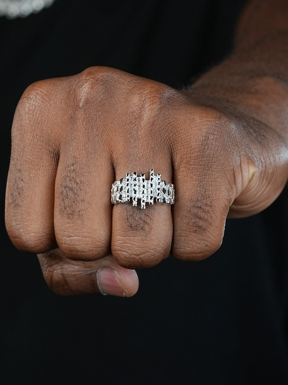 DNA Gold Nugget Ring - 925 Silver - CZ Stones