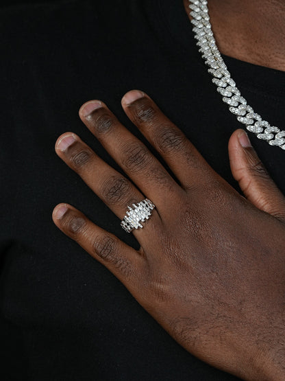 DNA Gold Nugget Ring - 925 Silver - CZ Stones