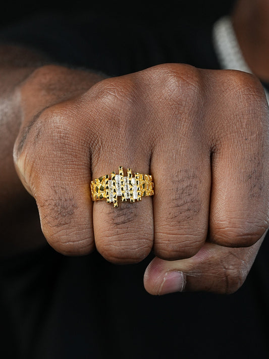 DNA Gold Nugget Ring - 14k Gold Vermeil 925 Silver - CZ Stones