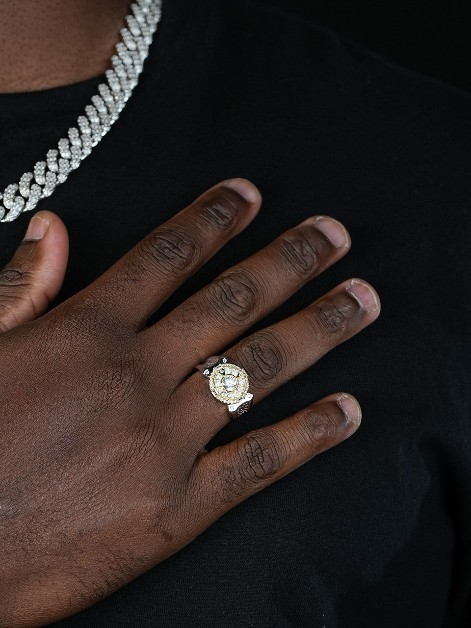 Al Pacino Ring  - 925 Silver & Gold Accent  - CZ Stones