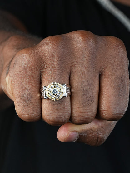 Al Pacino Ring  - 925 Silver & Gold Accent  - CZ Stones