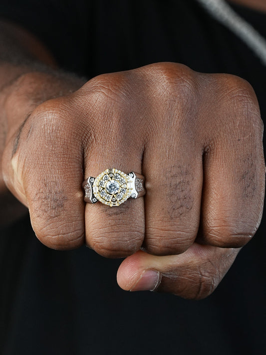 Al Pacino Ring  - 925 Silver & Gold Accent  - CZ Stones