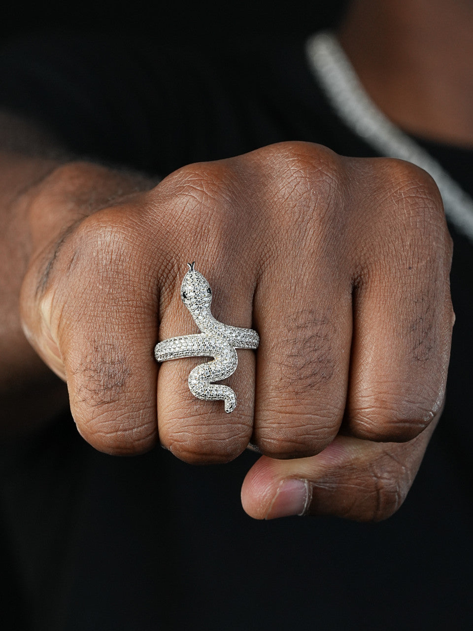 King Cobra Iced Out Ring - 925 Silver - Baguette CZ Stones