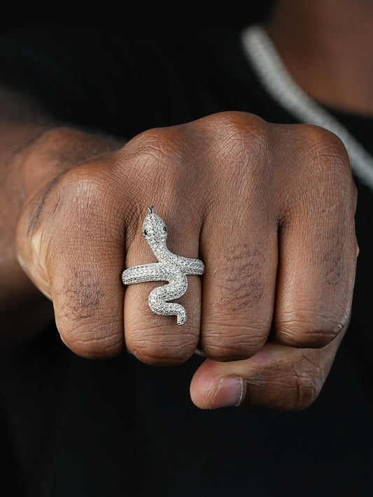 King Cobra Iced Out Ring - 925 Silver - Baguette CZ Stones