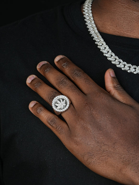 420 Love Of The Plant Iced Out Ring - 925 Silver - CZ Stones