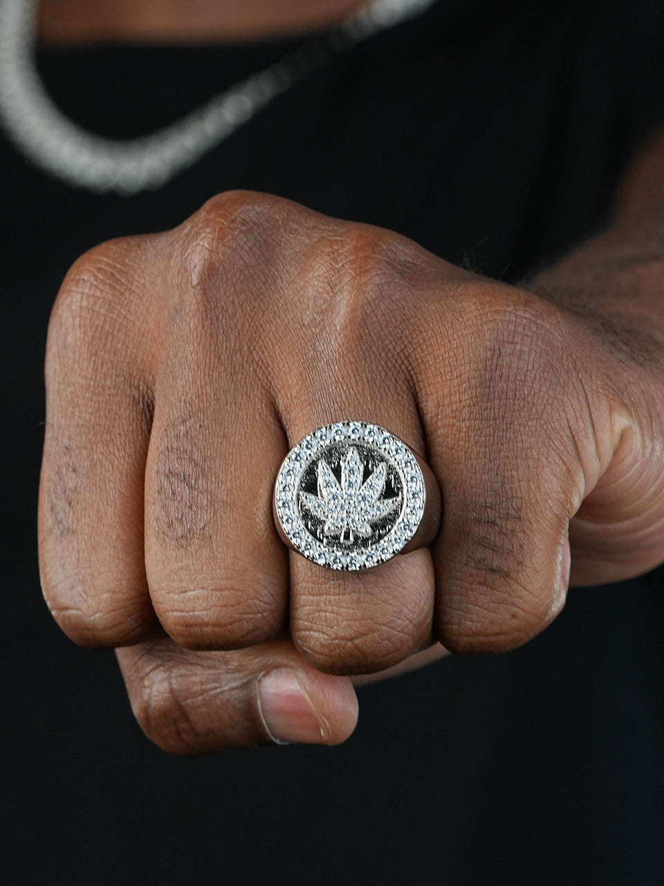 420 Love Of The Plant Iced Out Ring - 925 Silver - CZ Stones