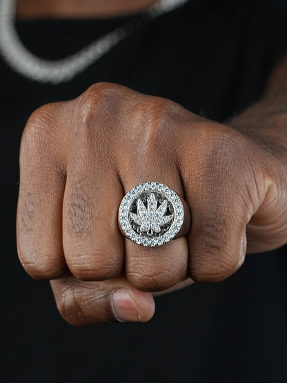 420 Love Of The Plant Iced Out Ring - 925 Silver - CZ Stones