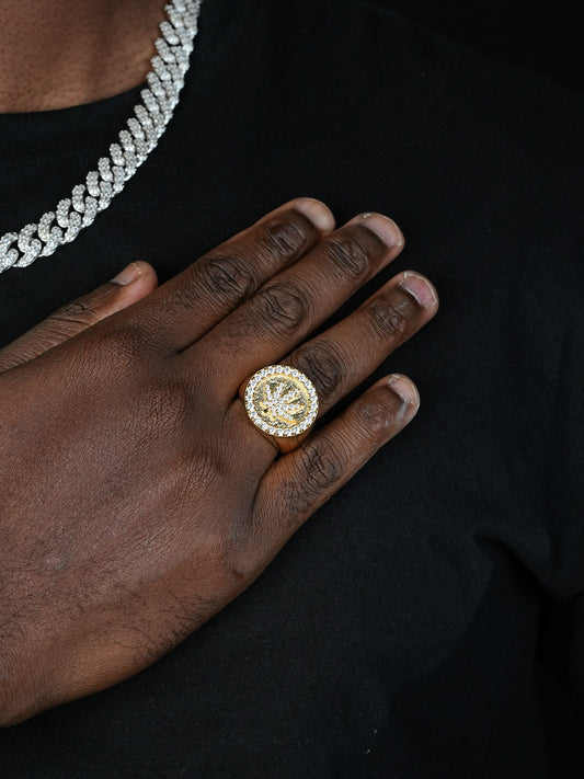 420 Love Of The Plant Iced Out Ring - 14k Gold Vermeil 925 Silver - CZ Stones