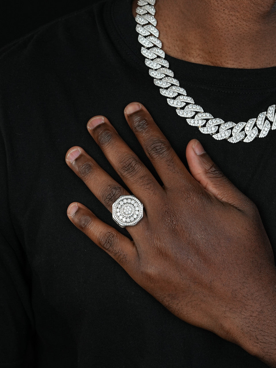 MOISSANITE Classic Octagonal Big Rocks Rapper Ring - 925 Silver