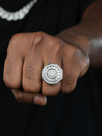 MOISSANITE Classic Octagonal Big Rocks Rapper Ring - 925 Silver