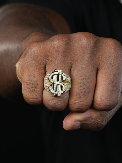 MOISSANITE Big Money Iced Out Ring - 14k Gold Vermeil 925 Silver