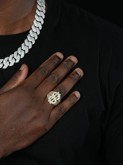 MOISSANITE Big Money Iced Out Ring - 14k Gold Vermeil 925 Silver