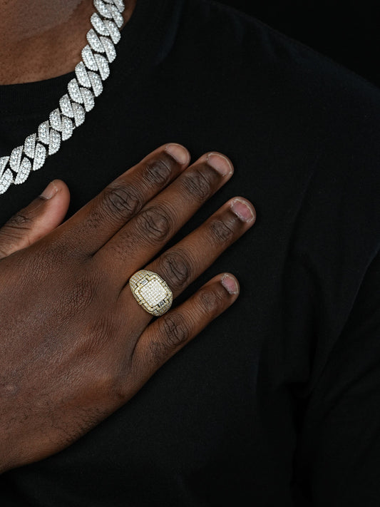 MOISSANITE Young Money Millionaire Iced Out Ring - 14k Gold Vermeil 925 Silver