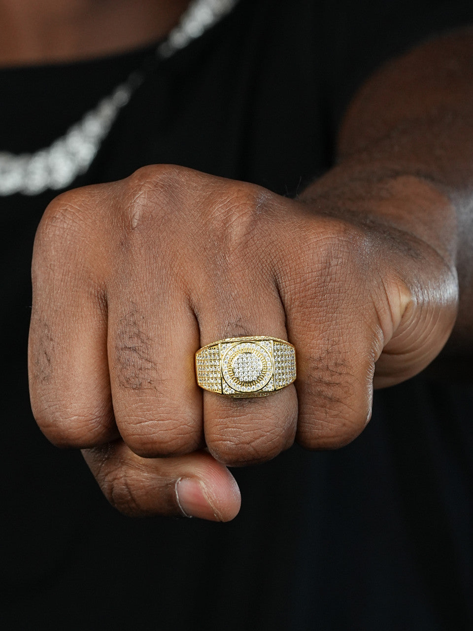 MOISSANITE Billionaire's Club Iced Out Ring - 14k Gold Vermeil 925 Silver