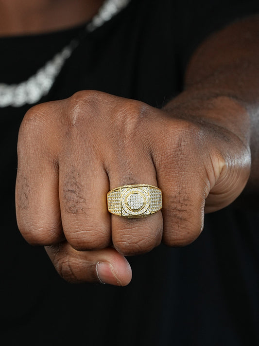 MOISSANITE Billionaire's Club Iced Out Ring - 14k Gold Vermeil 925 Silver