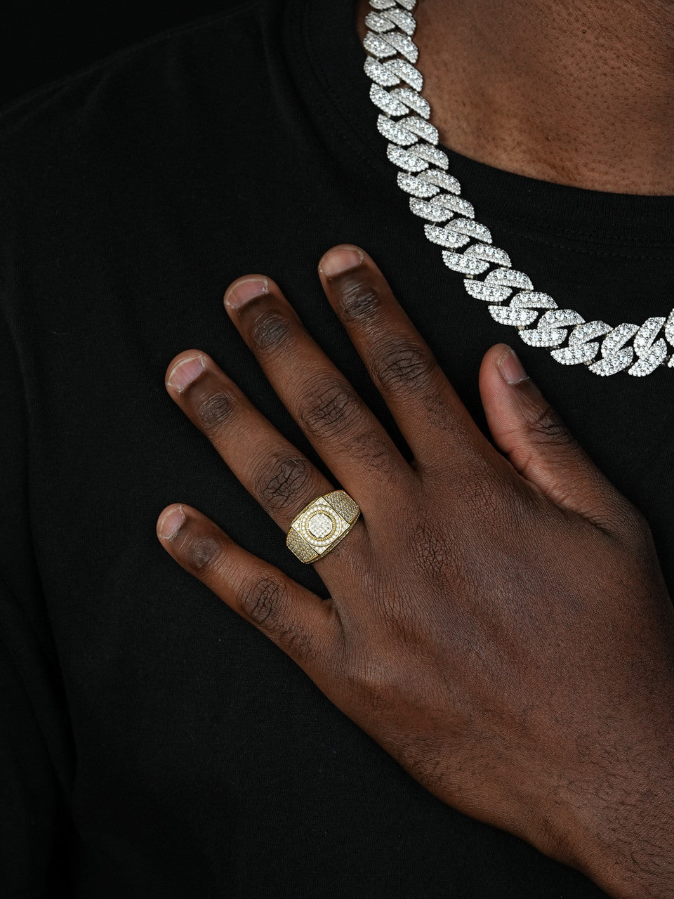 MOISSANITE Billionaire's Club Iced Out Ring - 14k Gold Vermeil 925 Silver