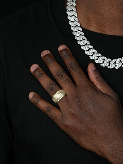 MOISSANITE Billionaire's Club Iced Out Ring - 14k Gold Vermeil 925 Silver