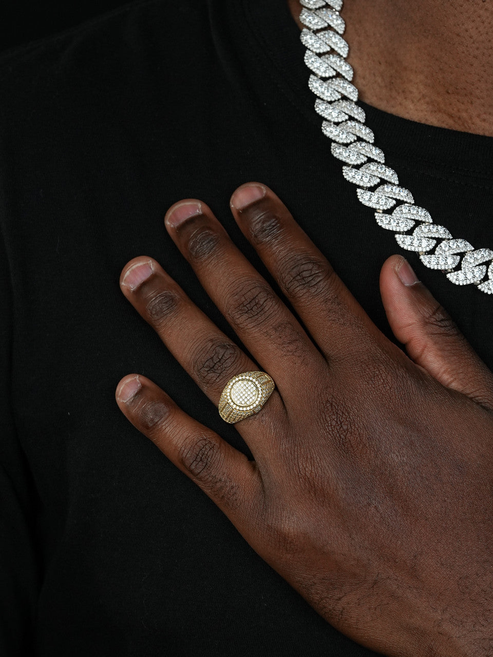 14K Gold Vermeil Iced Hip Hop Pinky Ring REAL MOISSANITE Stone