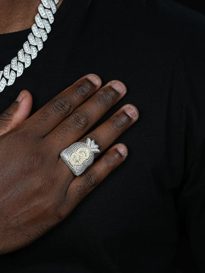 Rich Boy Moneybag Iced Out Ring - 925 Silver - CZ Stones