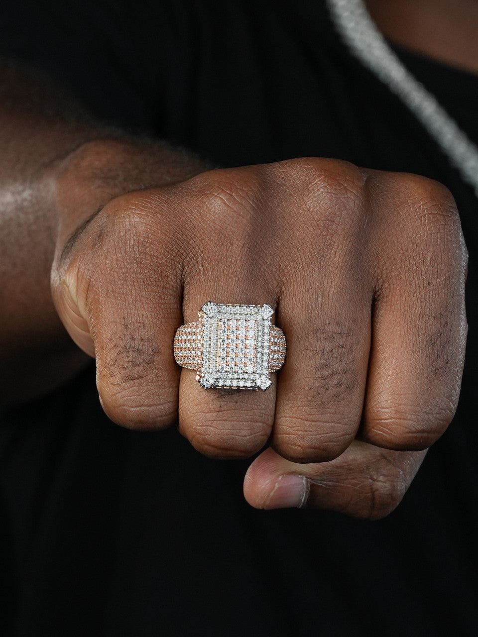 MOISSANITE Lit Legend Iced Out Ring - 14k Rose Gold Vermeil 925 Silver