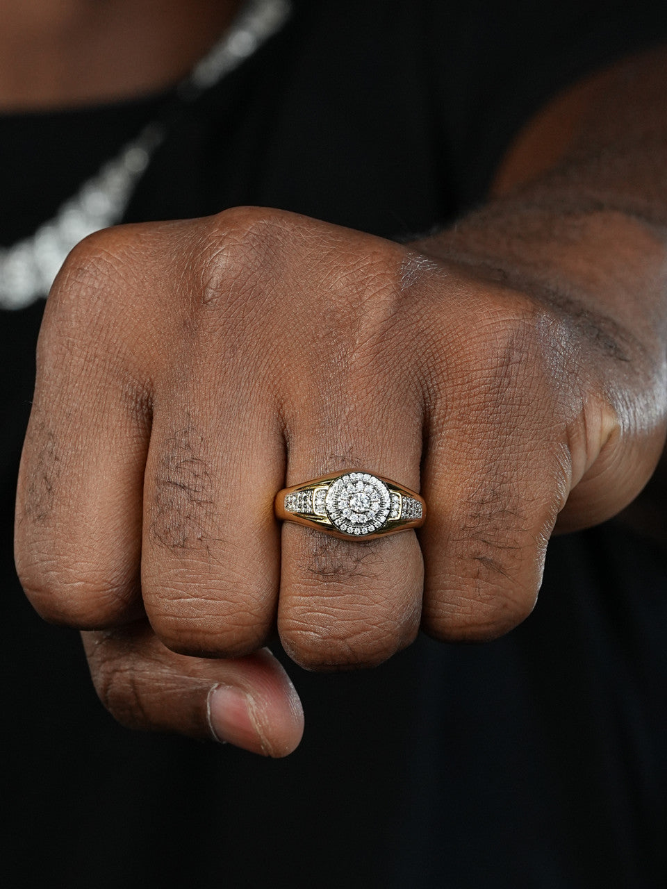 MOISSANITE Small Classic Micropave Round Cluster Ring - 14k Gold Vermeil 925 Silver