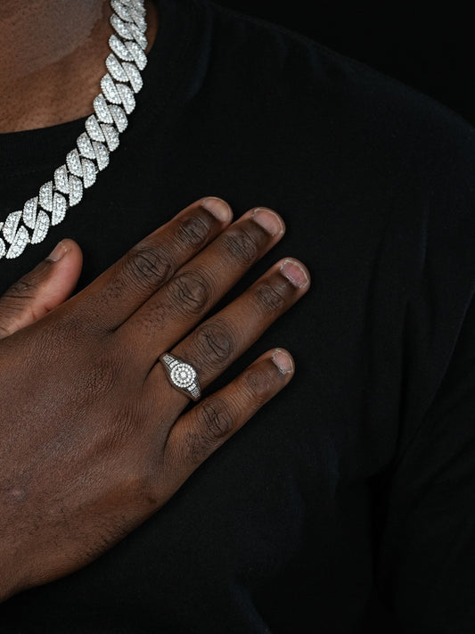 MOISSANITE Small Classic Micropave Round Cluster Ring - 925 Silver