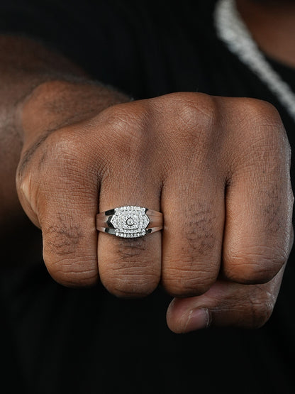 Real MOISSANITE Square Pinky Ring 925 Silver Hip Hop Iced Pass Diamond Tester