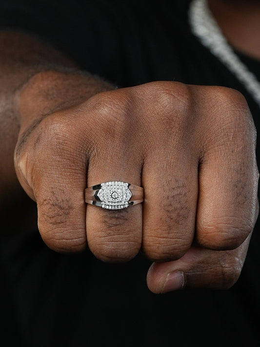 Real MOISSANITE Square Pinky Ring 925 Silver Hip Hop Iced Pass Diamond Tester