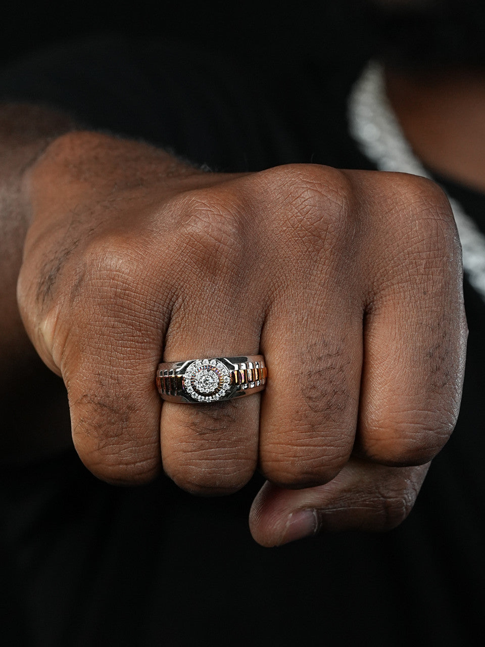 MOISSANITE Mens 14k Gold Plated Real 925 Silver Iced Presidential Ring Hip Hop