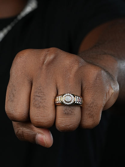 MOISSANITE Mens 14k Gold Plated Real 925 Silver Iced Bling Two Tone Ring Hip Hop