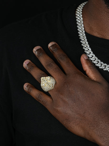 MOISSANITE Gothic Tupac Cross Baguette Iced Out Ring - 14k Gold Vermeil 925 Silver