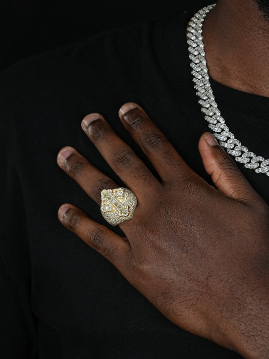 MOISSANITE Gothic Tupac Cross Baguette Iced Out Ring - 14k Gold Vermeil 925 Silver