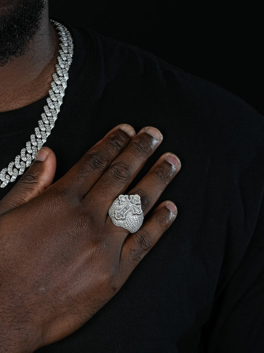 MOISSANITE Gothic Tupac Cross Baguette Iced Out Ring - 925 Silver