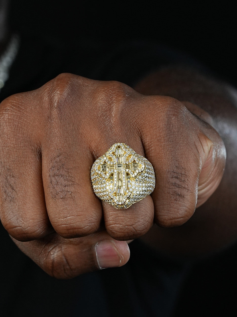 KINGSTON 12　ジャマイカ リング 6.5ct MOISSANITE Iced Real Baguette Cross Shaped Ring 14k Gold