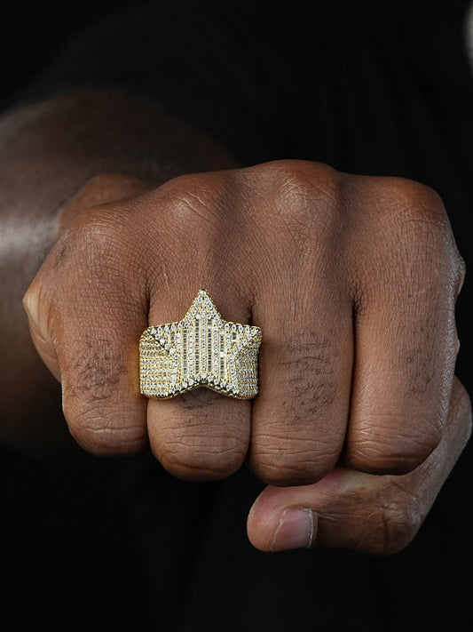Baguette Rap Star Ring - 14k Gold Vermeil 925 Silver - CZ Stones