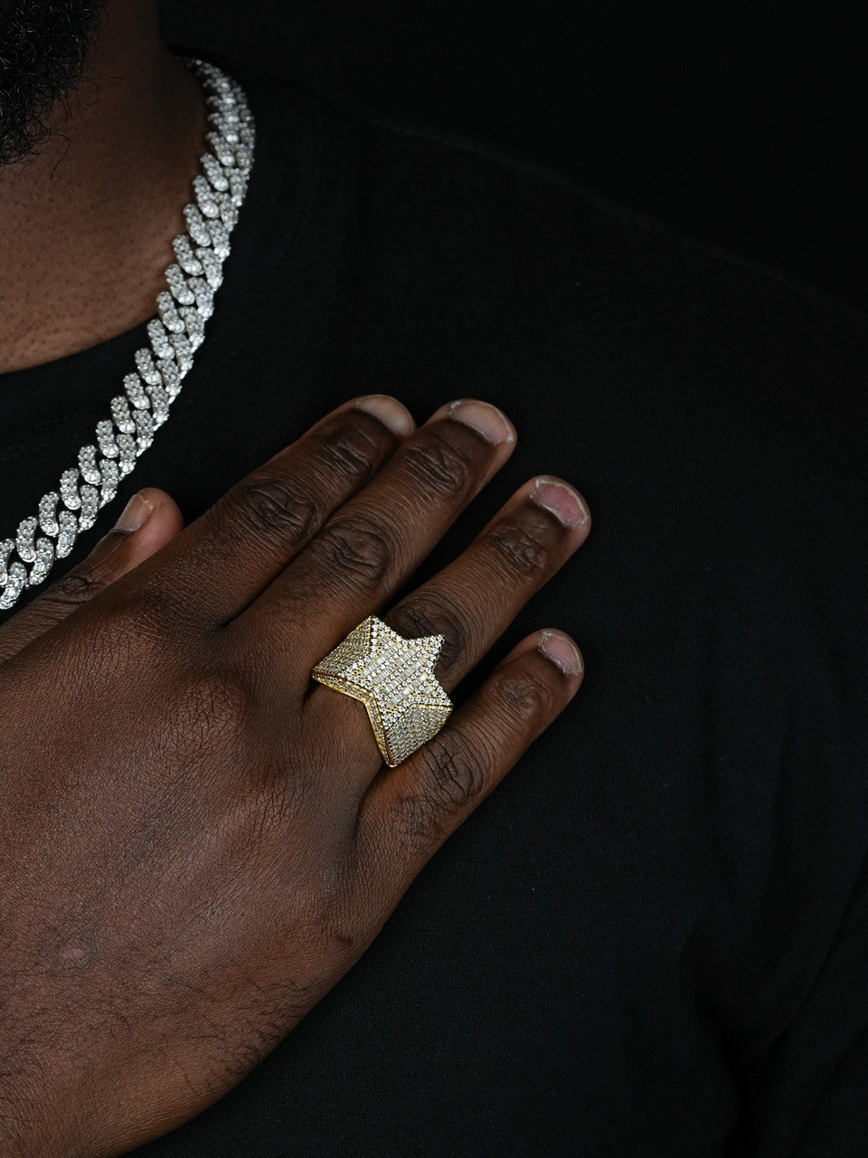 MOISSANITE Baguette Rap Star Ring - 14k Gold Vermeil 925 Silver