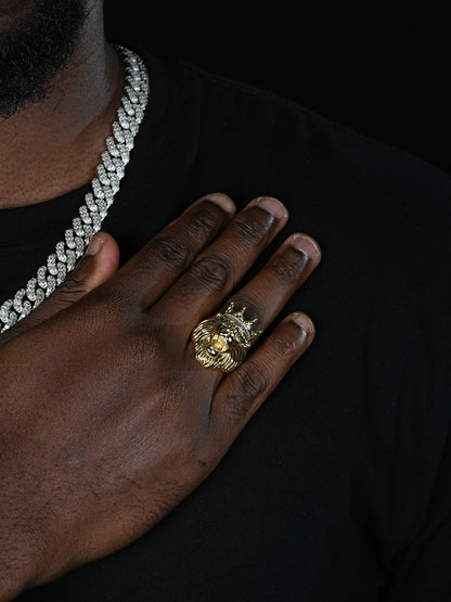 MOISSANITE Rasta King Lion Head Ring - 14k Gold Vermeil 925 Silver