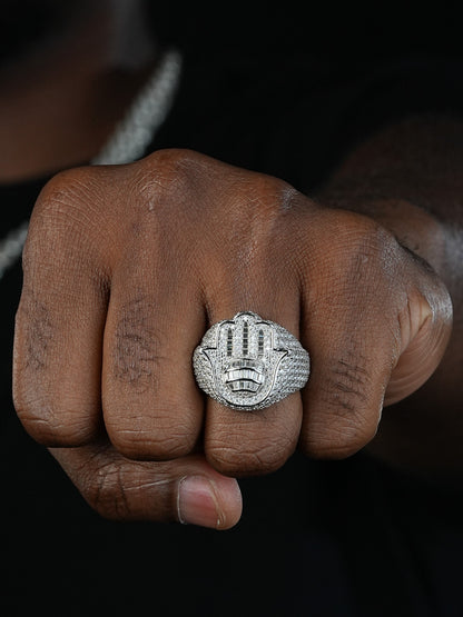 MOISSANITE Hamsa Hand Baguette Iced Out Ring - 925 Silver