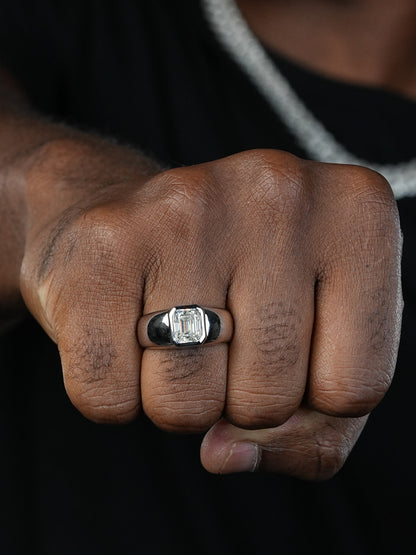 MOISSANITE Classic Big Rock Emerald Cut Ring - 925 Silver