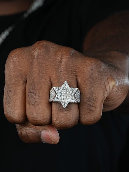 MOISSANITE Star Of David Baguette Iced Out Ring - 925 Silver