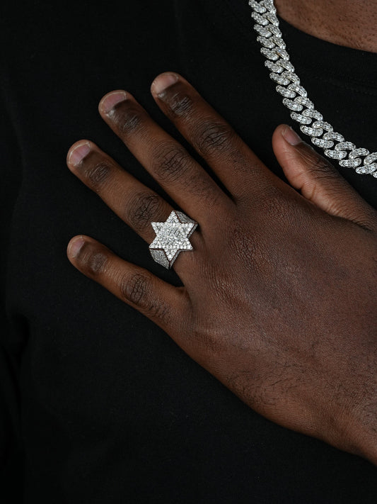 MOISSANITE Star Of David Baguette Iced Out Ring - 925 Silver