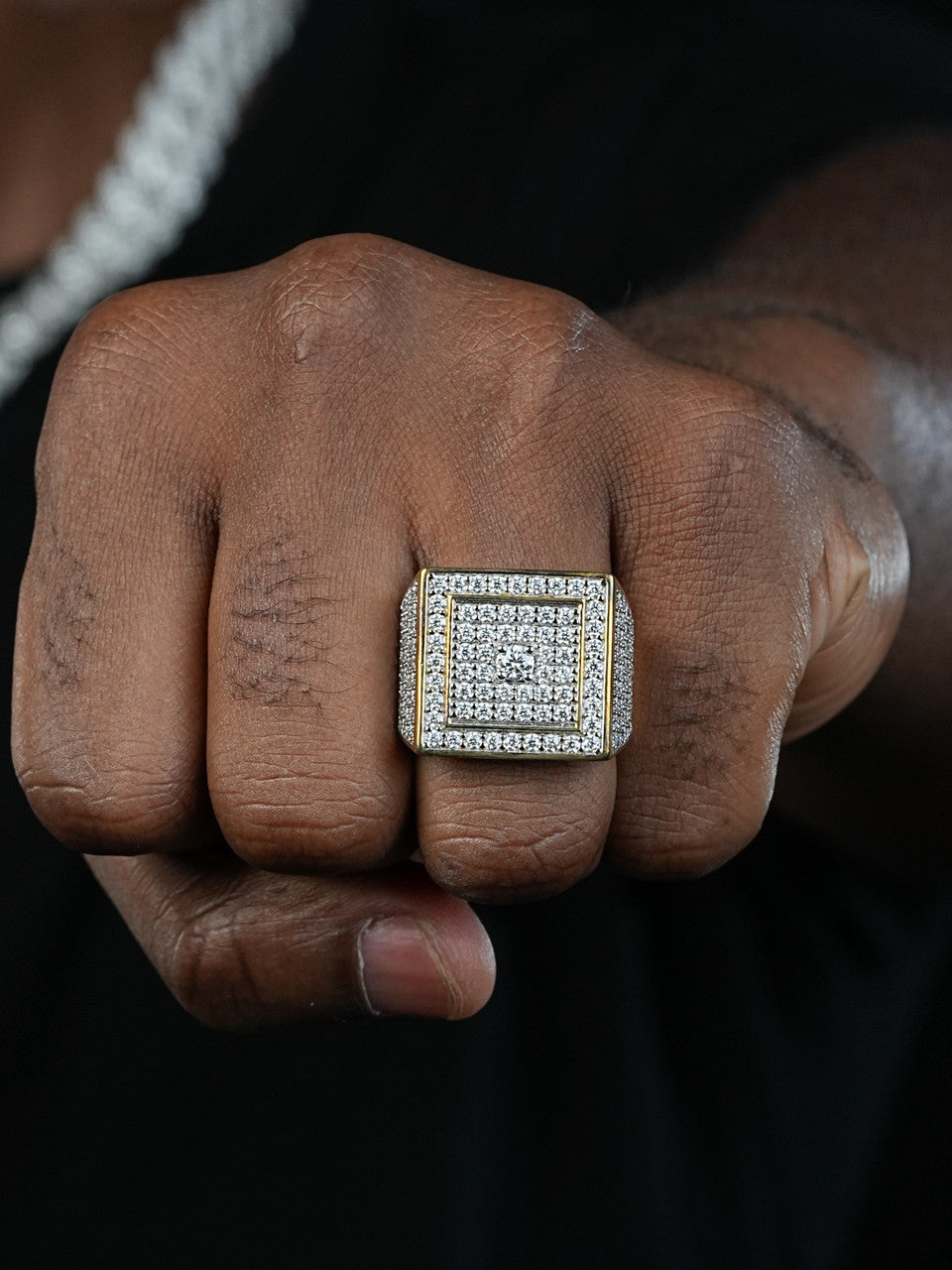 MOISSANITE Old School Square Cluster Iced Out Ring - 14k Gold Vermeil 925 Silver