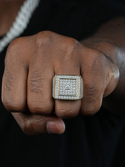 MOISSANITE Old School Square Cluster Iced Out Ring - 14k Gold Vermeil 925 Silver