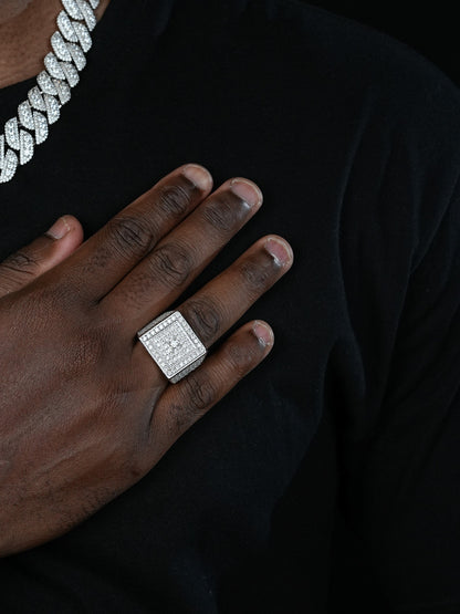 MOISSANITE Old School Square Cluster Iced Out Ring - 925 Silver