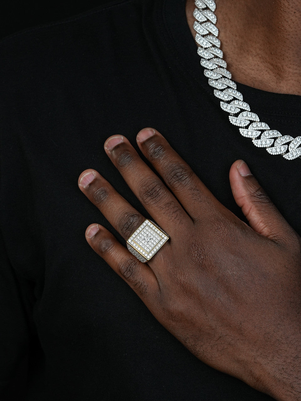 MOISSANITE Old School Square Cluster Iced Out Ring - 14k Gold Vermeil 925 Silver