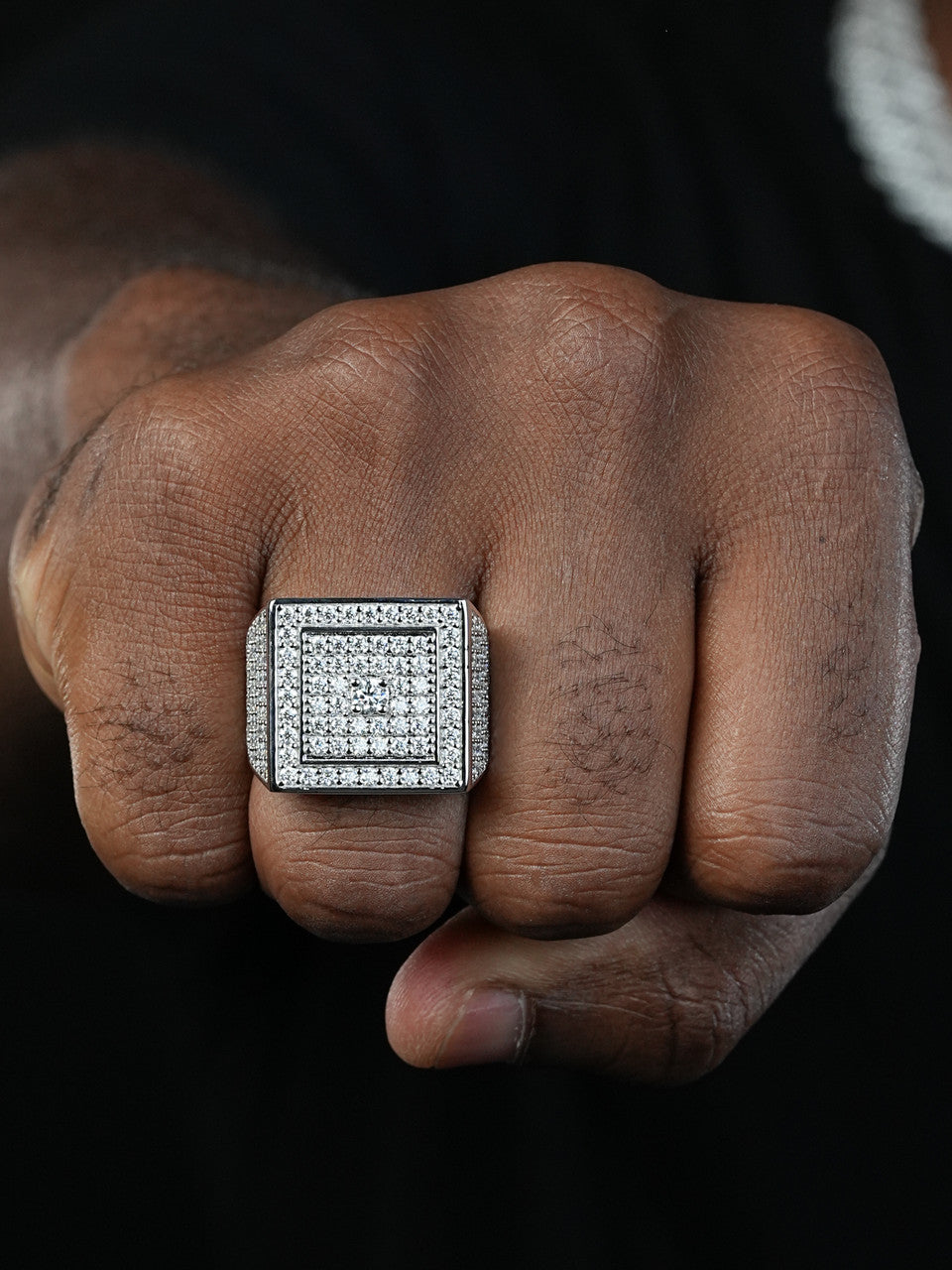 MOISSANITE Old School Square Cluster Iced Out Ring - 925 Silver