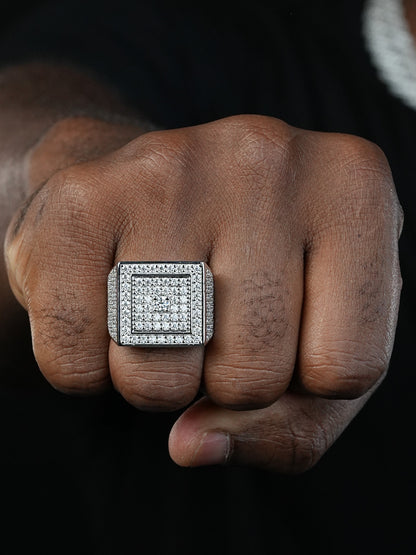 MOISSANITE Old School Square Cluster Iced Out Ring - 925 Silver